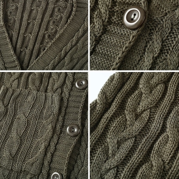 White Cable Knit Cardigan Buttoned with Pockets - Picture 8 of 8